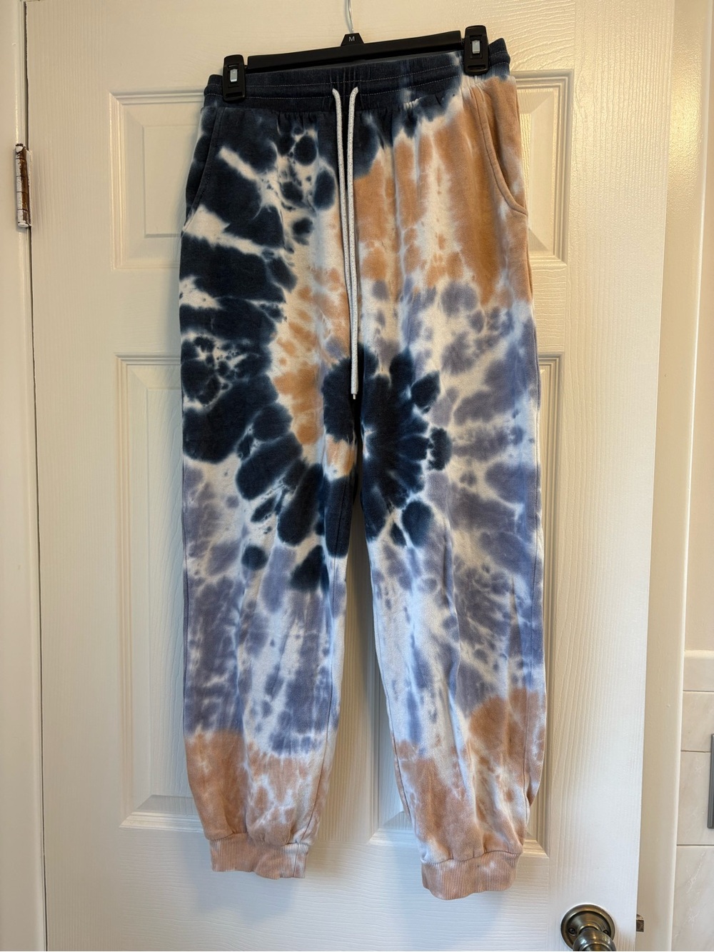 flirtitude Tie-Dye Joggers in Navy, Tan & White